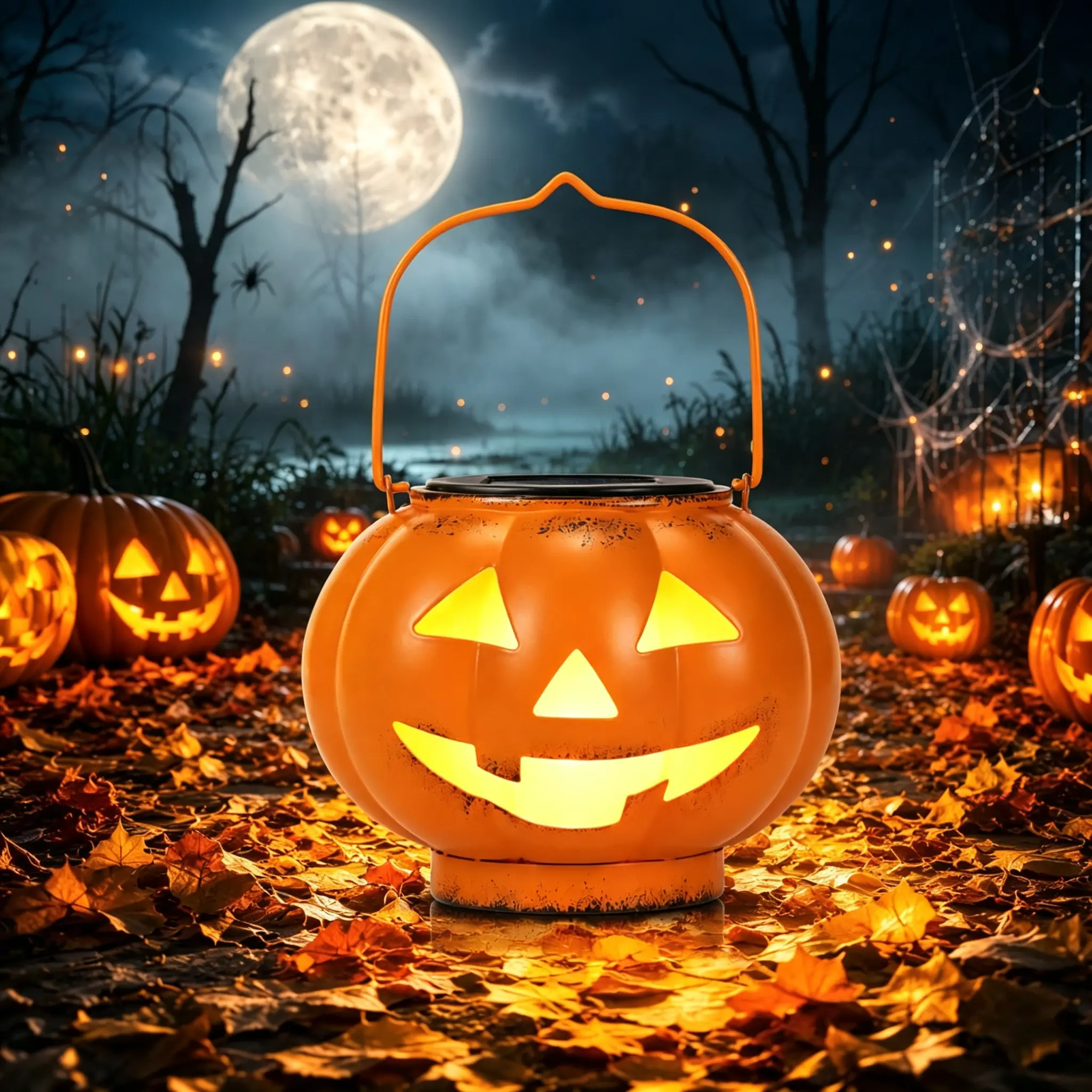 Solar-Powered Waterproof Halloween Pumpkin Metal Lanterns - Decorative Outdoor Holiday Decor for Patio, Garden, Porch (Halloween Gift Option)