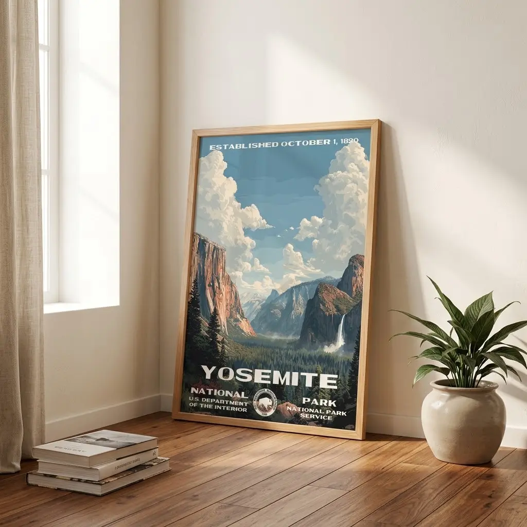 Yosemite National Park Poster - Established October 1, 1890 - Framed Artwork for Home Decor - Ideal for Nature Lovers
