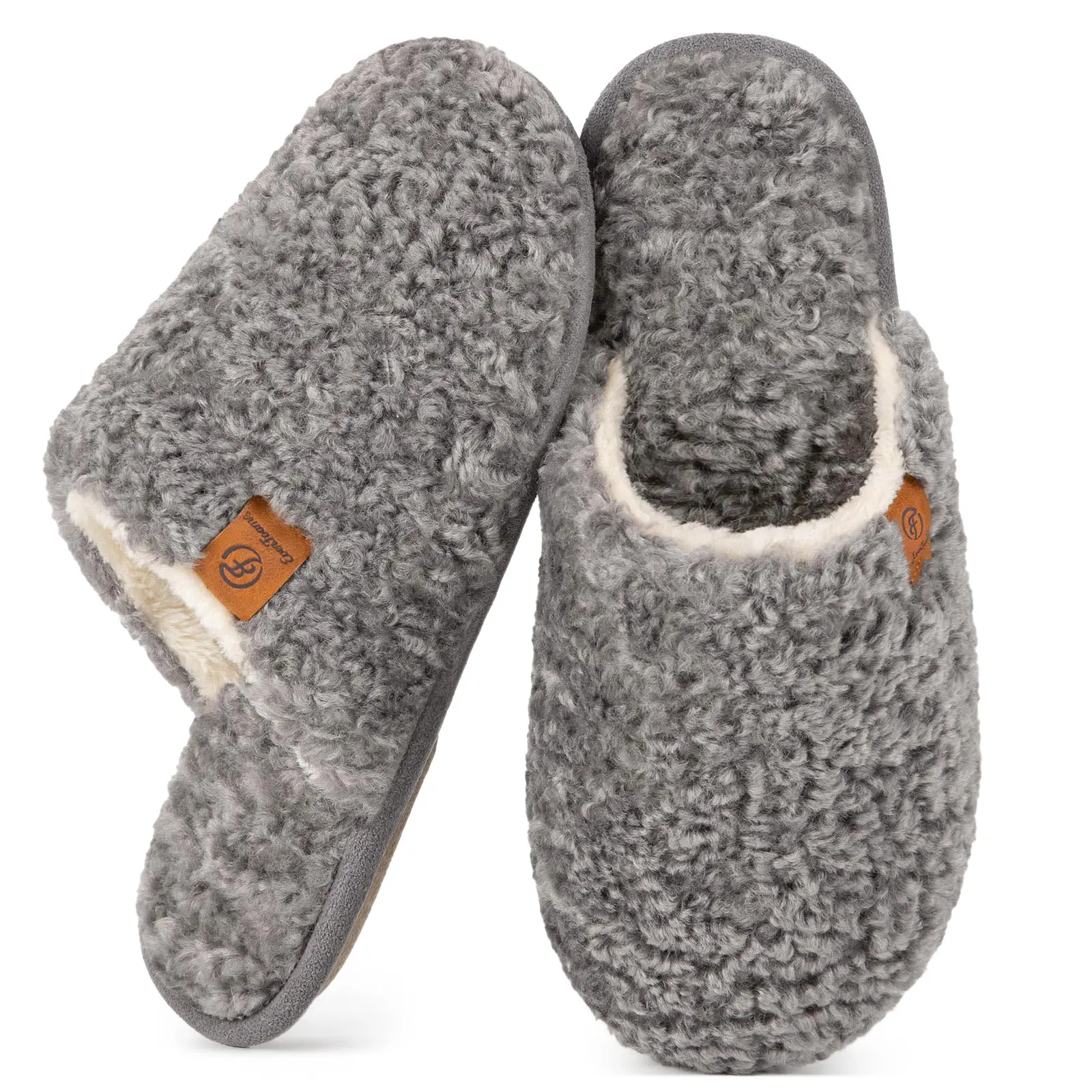 EverFoams Women's Fuzzy Slippers, Plush Cozy Memory Foam House Shoes, Warm Lightweight Indoor Slip-On Shoes with Non-Slip Sole
