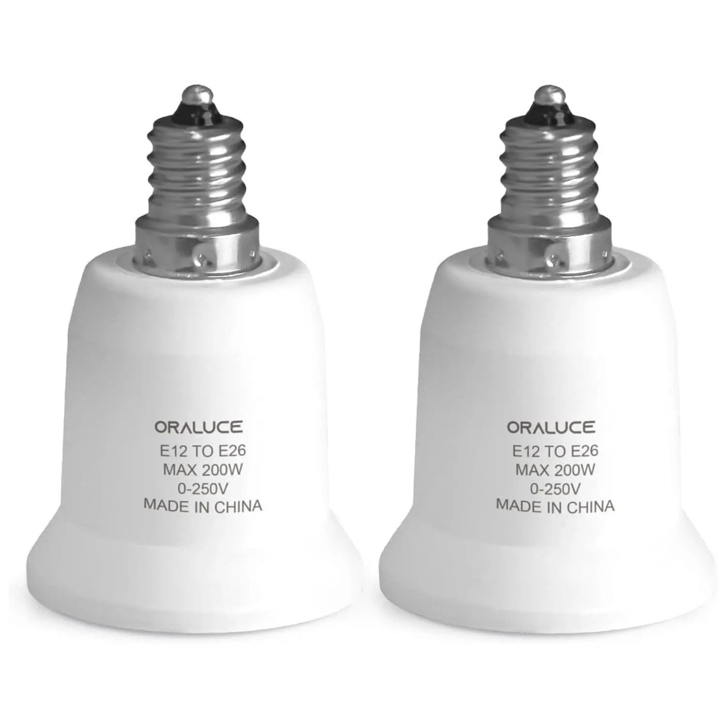 2-Pack E12 to E26 Light Bulb Socket Adapter, Max 200W 0-250V Candelabra to Medium/Standard Base Converter for Ceiling Fans, Chandeliers, Lights