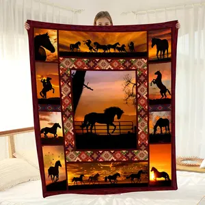 Blanket Gifts For Friends Horse Stitching Pattern Soft Blanket Flannel Blanket For Couch Sofa Office Bed Camping Travel, Multi-purpose Gift Blanket For All Season