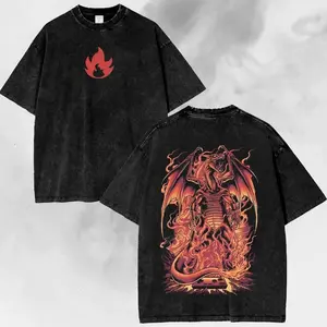 Anime Vintage Washed, Heavy Cotton Oversized Print T-Shirt, Japanese Aesthetic Shirt, aJ26Vc6d 91G