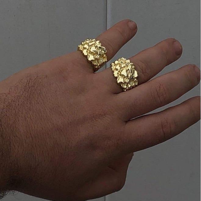 14k golden plated Gold Nugget Ring For men Pinky or Ring Finger - Sizes 6-12 Oro laminado