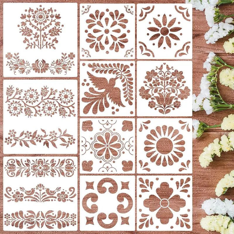Talavera Stencil  Tile Stencil Floral Folk Mexican Stencils for Painting on Wall Floor Furniture  Home Decor