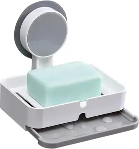 No Drill Soap Holder with Drain Tray – Self Adhesive Wall Mount Soap Dish, Waterproof Bar Soap & Sponge Holder for Shower, Bathroom & Kitchen Sink
