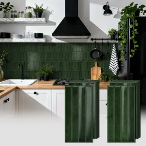 12*24.6cm - 3D Stereo European-style Dark Green Mosaic Wall Sticker - Thick, Wear-resistant, Easy to Install, DIY-friendly, No Adhesive Needed - Artistic Self-adhesive Home Decor Wall Sticker Suitable for Restaurants, Bathrooms, and Kitchen Splashbacks