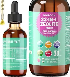 Zeolite Detox for Kids and Adults, Herbal Detox with 800mg DHA, 500mg Inulin, Probiotics & Vitamin B12, D3, C, B6, Cilantro Extract Cleanse to Support Brain, Immune, Gut, Energy, Berry Flavor, 60ML