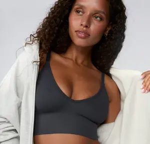 Ribbed Seamless Triangle Bralette - Charcoal