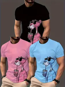 Men's Summer Full Print T-Shirt Set, Three-Piece Casual Sportswear, Simple Striped Design, All Seasons Wear, Fitted Style, Sporty Style Clothes