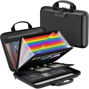 Fireproof File Organizer Fireproof Document Box with Lock Large 13 Pocket Expanding File Folder Hard-Shell Portable Safe Storage for Letter Legal Document Laptop Valuables Black