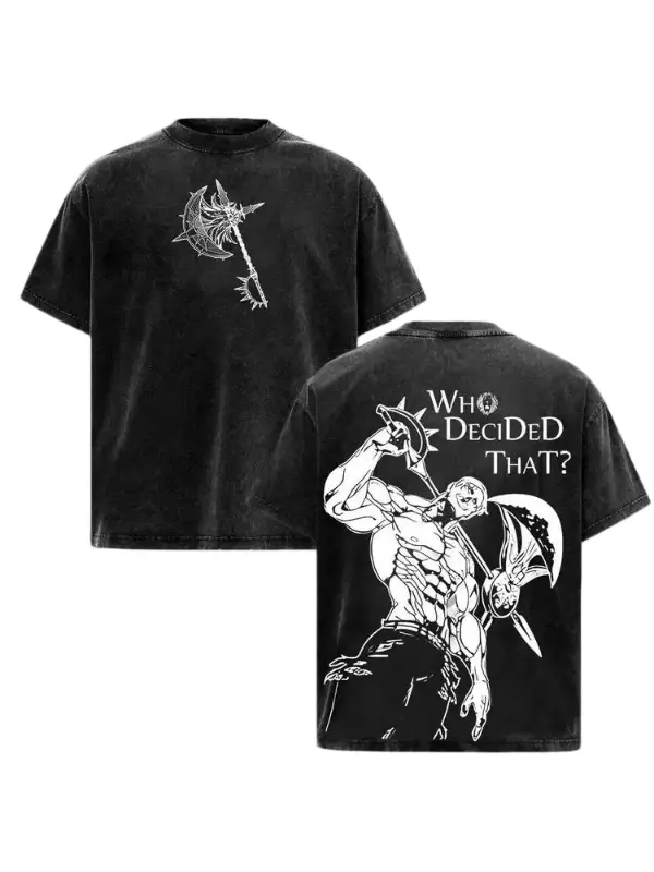 Men's 7 Deadly Sins Escanor Oversized Relaxed Fit Tee - Heavy Cotton Unisex Anime Streetwear, "Who Decided That" Pride Sin Retro Graphic, Mens Clothing, Teenage Boy Gifts