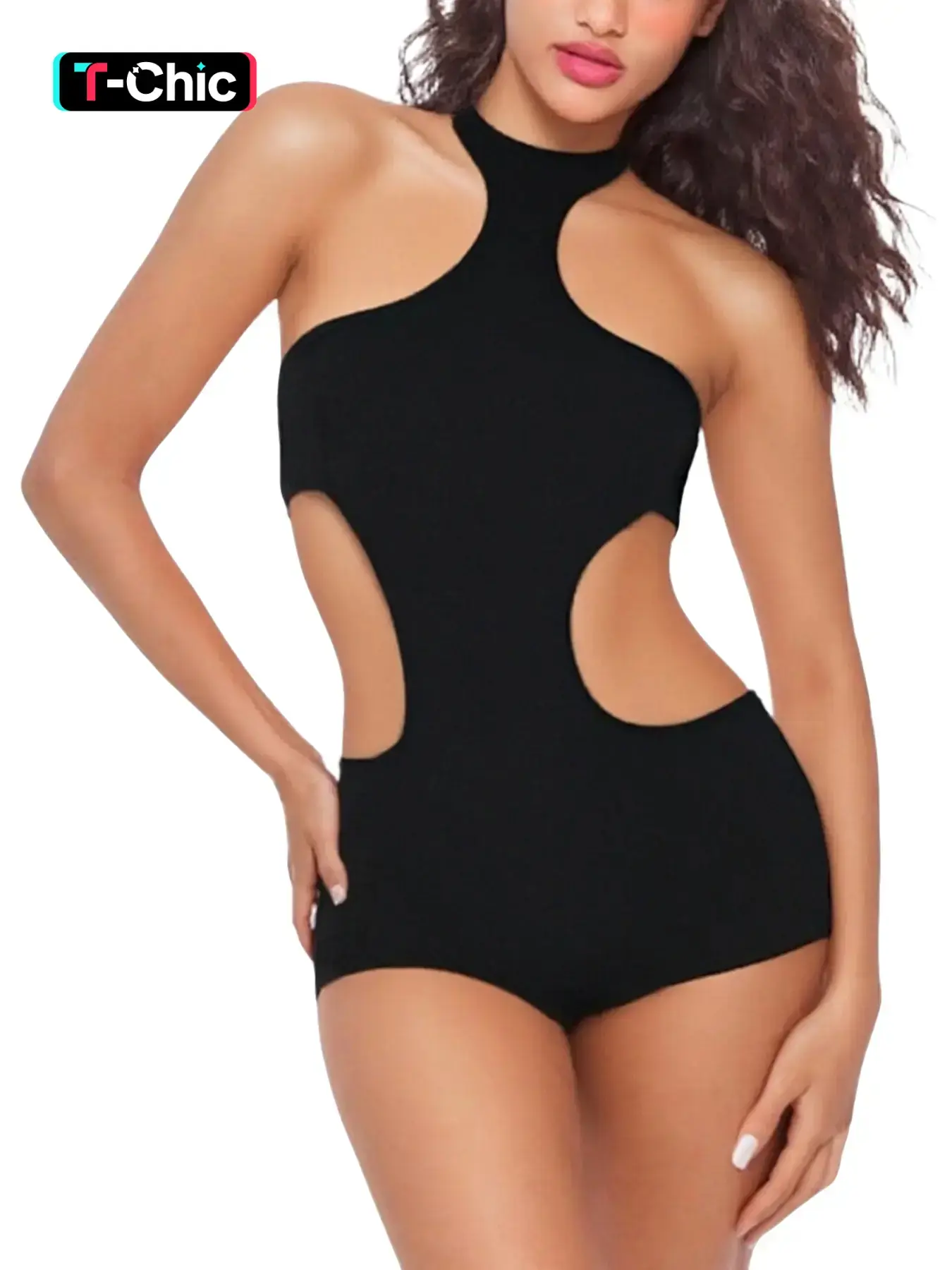 Women's Sexy Backless Cut-Out Jumpsuit, Tight-Fitting Shortalls, Skinny Jumpsuit, Halter Neck Design, Sleeveless, Hollow Out Bodycon One-Piece Jumpsuit, Womenswear Fitted, Summer Jumpsuit, Halter Neck Jumpsuits
