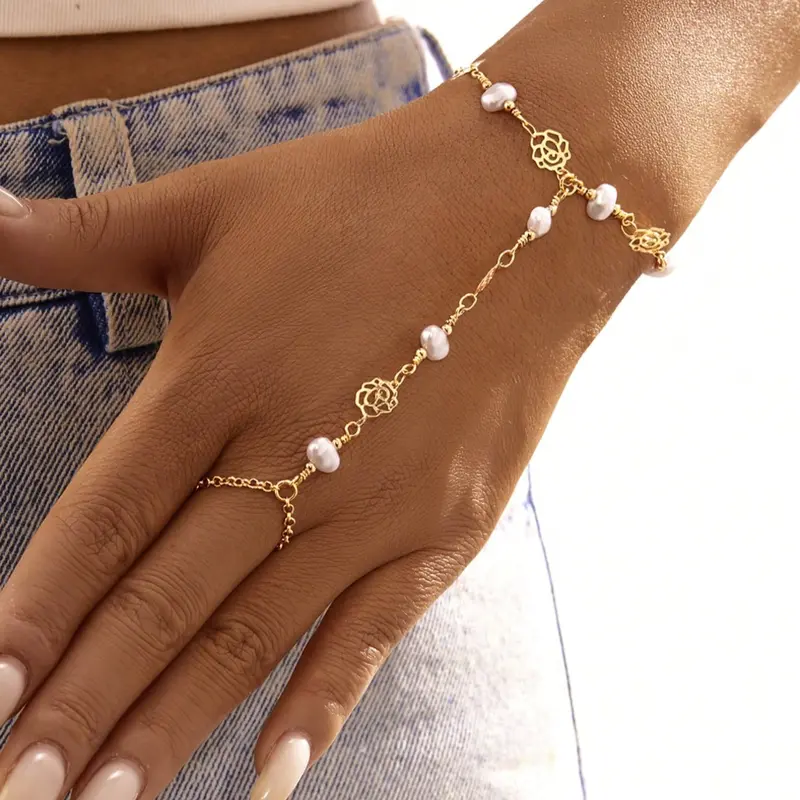 Fashion Faux Pearl & Rhinestone Ring Bracelet, Exquisite Pretty Bracelet, Beautiful Bracelets, Elegant Jewelry for Women, Perfect Gift for Christmas, Valentine's Day & New Year