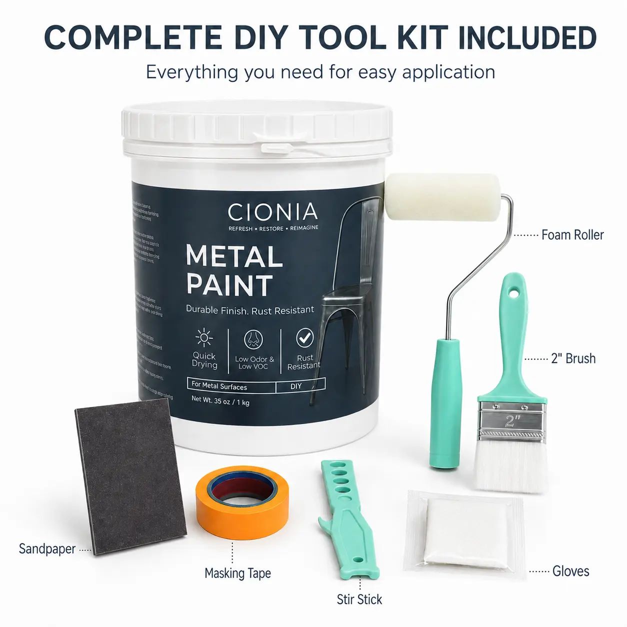 Metal Paint for Indoor & Outdoor Use, 35 oz Water-Based Black Protective Coating for Metal Gates, Doors, Fences, Railings, Furniture and Crafts, Rust-Resistant, Low Odor