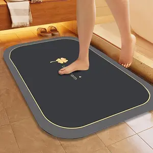 Super Absorbent Bath Mat - Quick-Drying, Non-Slip Diatomaceous Earth Rug with Golden Border, Easy to Clean for Bathroom - Soft & Decorative Floor Mat