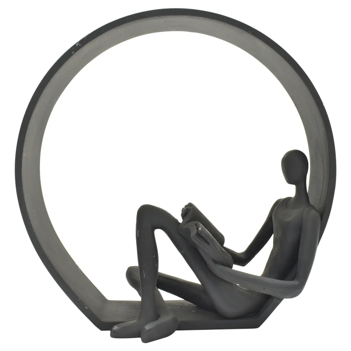 212 MAIN Encircled Reader Artificial Resin Sculpture - 1-Piece Black Collectible Statue, Home Decor Ornament, Ideal Gift Conversation Piece, Artificial Resin Statues, Collectible Statues