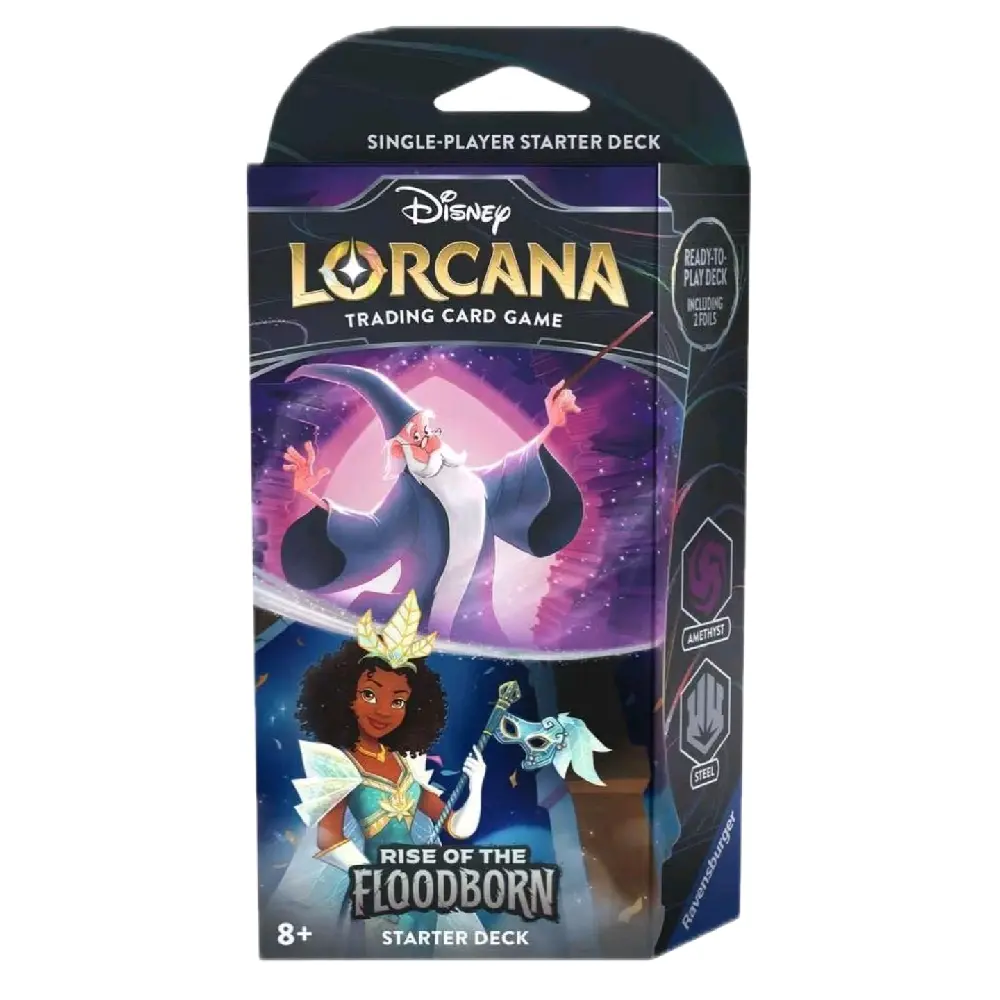 Lorcana: Rise of the Floodborn Authentic Amethyst & Steel TCG Packs Starter Deck - 60+ Cards Collectible Set with Foil, Original Art, Trading Card Accessories for Enthusiasts, Collectible Cards Set