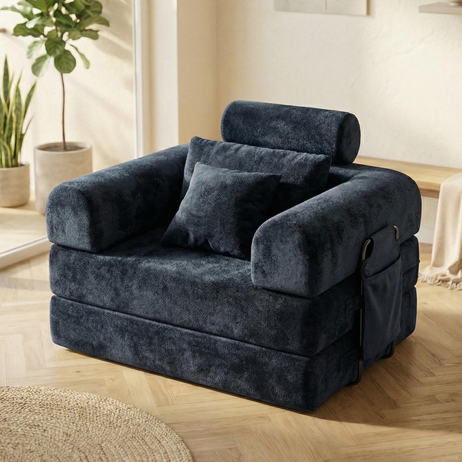 Deep seated single person modular living room bedroom convertible folding sofa bed, comfortable and soft corduroy fabric boneless and installation free with fixed frame design