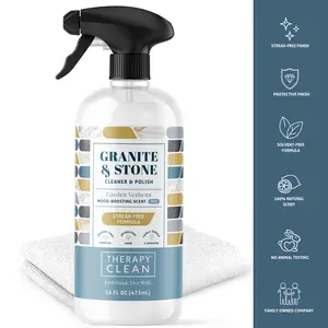 Therapy Clean Granite & Stone Cleaner Kit – Shine Granite, Marble & Quartz Surfaces - Includes Cleaner, Polish & Microfiber Towel – Plant Powered!