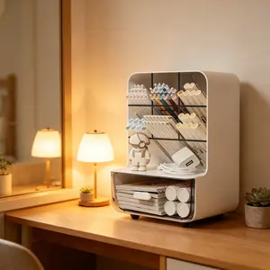 Transparent Dustproof Storage Box with Wheels Large Capacity Organizer for Dorm Room Desk Office Supplies Stackable Clear Storage Case for Stationery and Miscellaneous Items