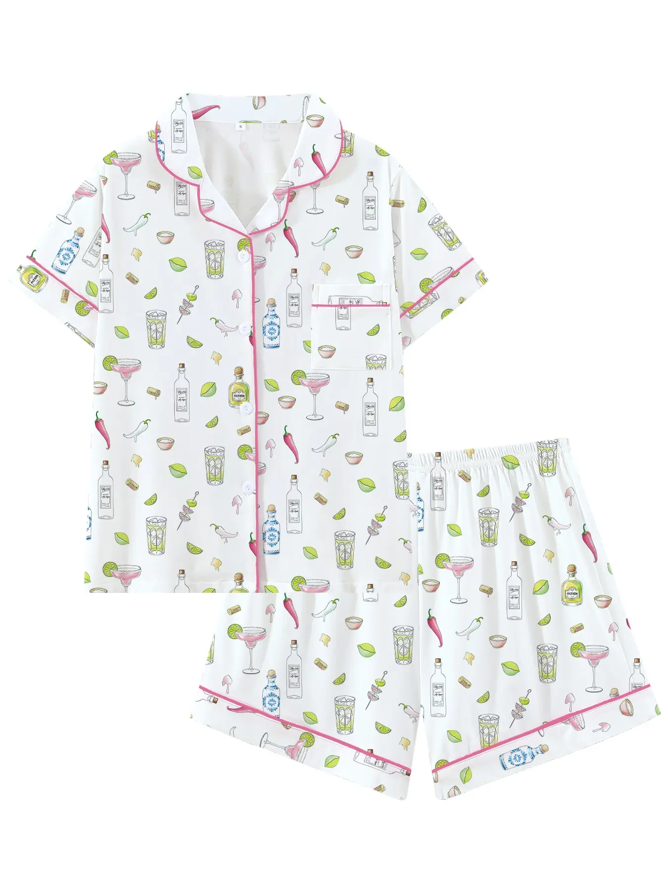 Teen Girls Cute Lemon High-Neck Sleepwear Set, Two-Piece Button-Up Top and Shorts, Casual Loungewear, Pajama Outfit, All Seasons, Comfortable Gift, Casual Comfy Pajama