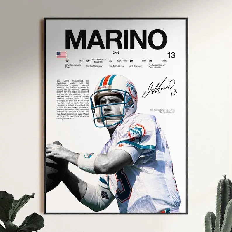 Dan Marino Poster, NFL Wall Print, NFL Poster Print, Sports Decor, Miami Dolphins Poster, nfl Gift