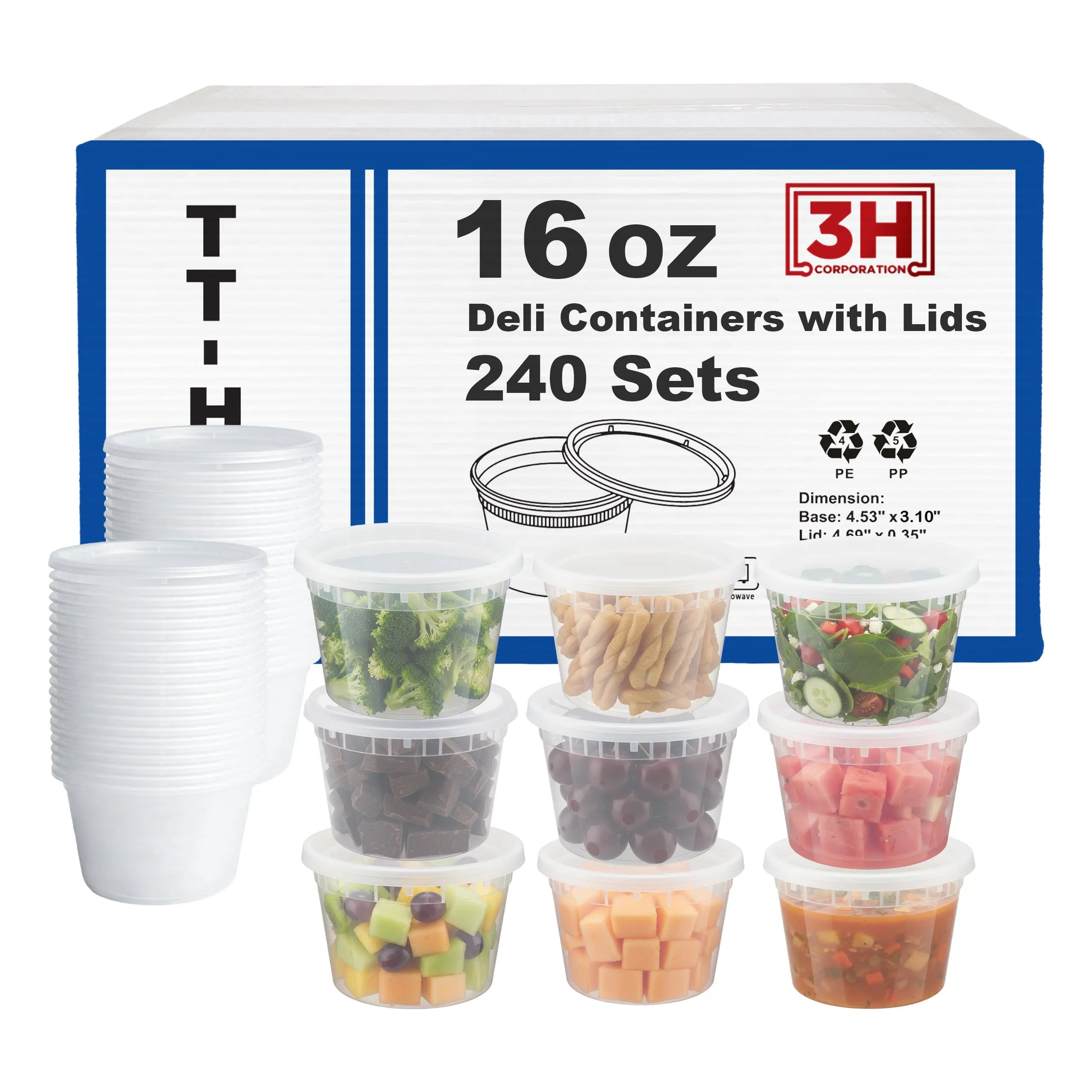 16 oz Deli Containers with Lids(240 Sets, 480 Pics), Soup Cups with Lids, Food Storage Containers