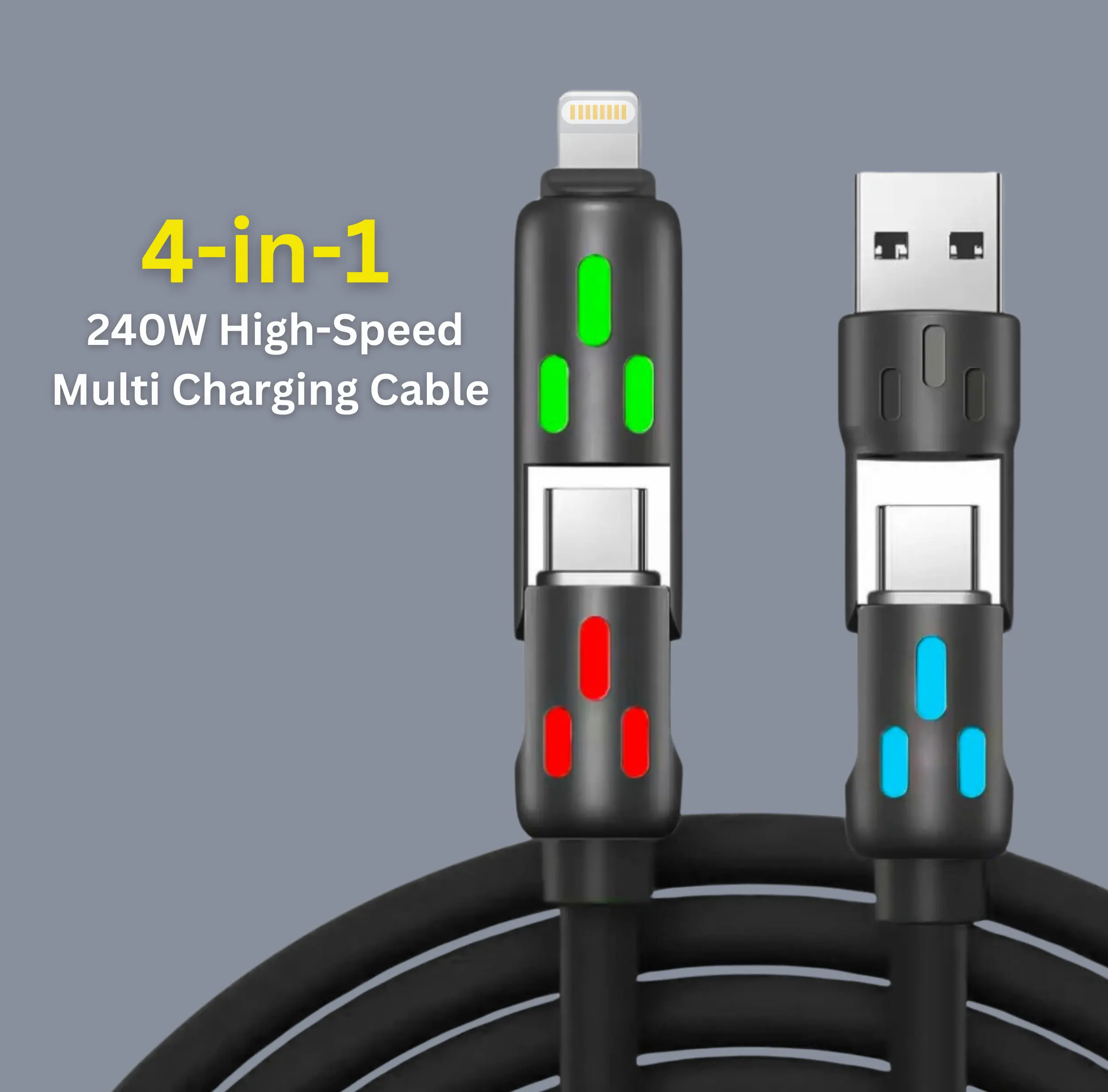 4-in-1 Multi USB Charging Cable - 240W High-Speed Charging & Data Transfer for iPhone 16/15, iPad Pro, Laptops Electronic Charger