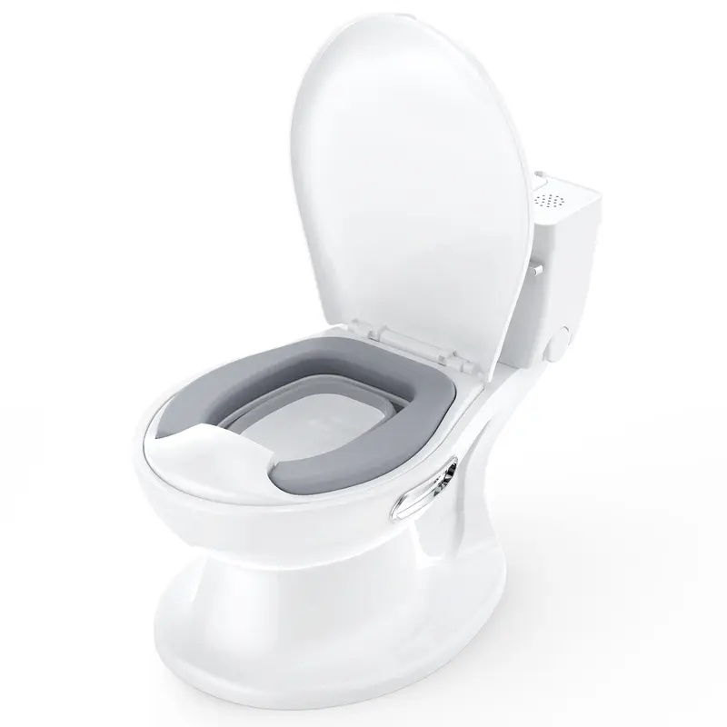 2-in-1 Toddler Potty Training Toilet, Training Potty Toilet for Baby, Realistic Flushing Sound for Boys & Girls Ages, Washable Split Potty Training with Soft Seat, with Wipes Storage, Paper Holder
