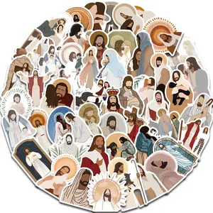 Jesus Sticker, 50pcs/set Cartoon Jesus Sticker, Self Adhesive Decor Paper, Decor Sticker for Gift Greeting Card Water Bottle Laptop Phone