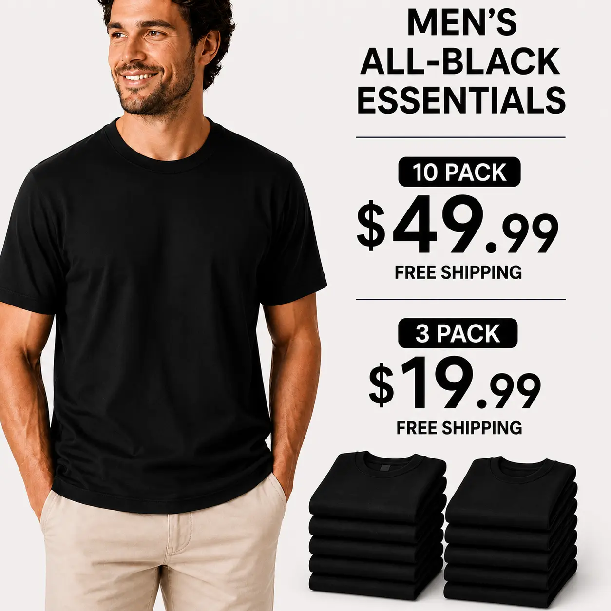 3-Pack $19.99 100% Cotton Men's 100% Cotton T-Shirt, Crew Neck
