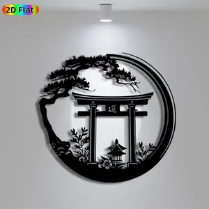 1pc Minimalist Torii Gate with Pine Tree and Lantern Metal Wall Art, Minimalist Torii Gate with Pine Tree and Lantern Statue Mural, Iron Craft, Perfect for Garden, Patio, Living Room Decor,New Year Decor, Ideal Gift for Nature Enthusiasts