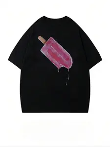 Men's Ice Cream Print Round Neck Tee, Loose Casual Short Sleeve Crew Neck T-shirt for Summer, Fashion Men's Top for Daily Wear, Tropical