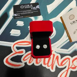 GRA Trap Box Earrings Pairs - 6mm Moissanite Earrings 100% Pass The Diamond Tester Independent, Custom Real Sliver Lab Design, Made in USA