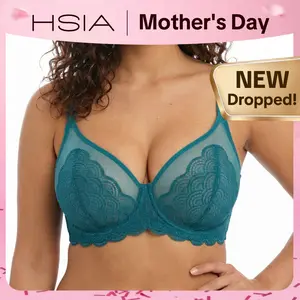 HSIA Mermaid Scales Sexy Lace Plus Size Unlined Underwire Non-padded Full Coverage Minimizer Bra with Back Smoothing for Women Large Bust