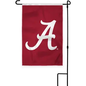 Alabama University Crimson Tide Script A Logo Garden Flags - 18 x 12 inch Single Sided Printed 200D Nylon with 12" Nylon Pole Sleeve - NCAA Licensed Alabama A Logo Garden Flag