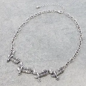Western Cowboy Boots Charm Necklace with Unique Design Elements and Chain Link Style Approximately 18 Inches Length with Extending Hooks