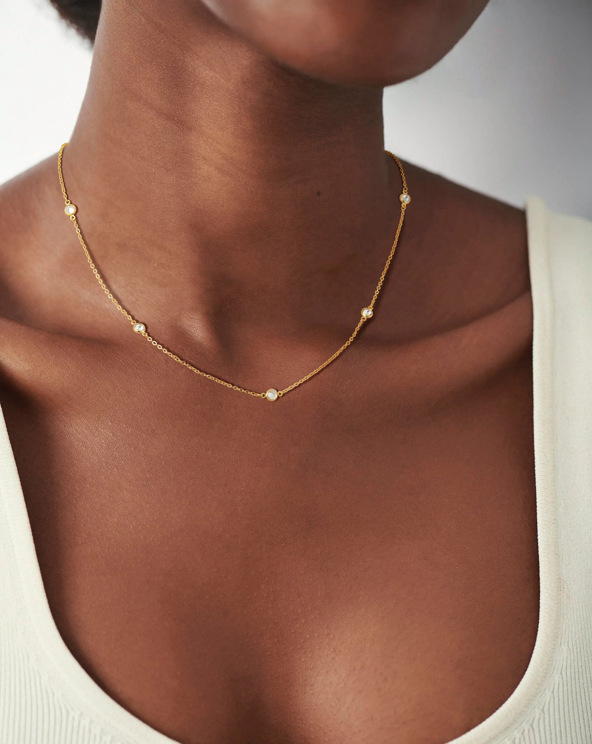 Loyalove Dainty Gold Station Necklace for Women, Five Bezel Set Cubic Zirconia Necklace, Minimalist Layering Chain, Everyday Jewelry Gift