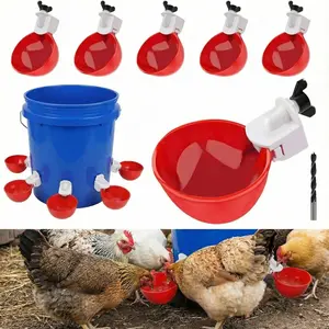6 Pack Red Automatic Chicken Waterer Cups, Large DIY Poultry Water Feeder with Matching Drill Bit for Chickens Ducks Chicks Turkeys Quail Rabbits & Poultry Chicken Coop Supplies Feeding