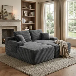 YOMSUM 69" Cloud Sectional Couch L-Shape Chaise with R-Shape Chaise Deep Seat Comfortable 2 Seater Plush Fabric Black,Chaise Lounge,No Assembly Required,Boneless Sofa Bed，With Side Pockets And Cup Holders