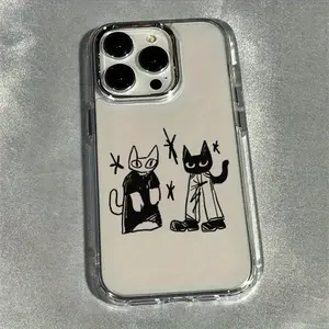 Cute Cat Pattern Transparent Tpu Shockproof Phone Case for iPhone 15 Series, Fashionable Metal Frame Design, Protective Cover, Accessories, Phone Protector Cover