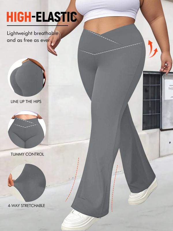 Women's Plus Size Cross Waist Flare Pants, High Elasticity, Sweet Daily Wear, Commuter Pants, Fashionable Comfort, All Seasons Best Choice