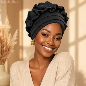 Ladies' Turbans Continuous Wrinkle African Style Headscarf Hat with Three Layer Eaves Comfortable Outdoor Headscarf