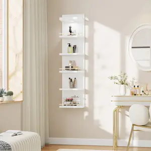 Raybee Furniture 6-Tier Minimalist Floating Wall Shelf, Vertical White LED-Display Shelf LACK-Style Shelves, Bookcase, Vanity Shelf, Decor Shelf with Remote Control Adjustable Light for Bedroom, Living Room, Office, Home Storage Organizer