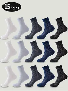 Men's Business Casual Breathable Mesh Socks, Ultra-Thin Anti-Odor Mid-Calf Socks for Summer, Solid Pattern Formal Leather Shoes