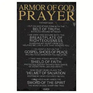 1pc Frameless Christian Wall Art Canvas Print - "Armor of God Prayer" Inspirational Scripture Artwork with Golden Lettering on Black Background, Religious Home Decor for Wall & Tabletop, Spiritual Encouragement Gift, Inspirational Wall Decor, 2D Flat