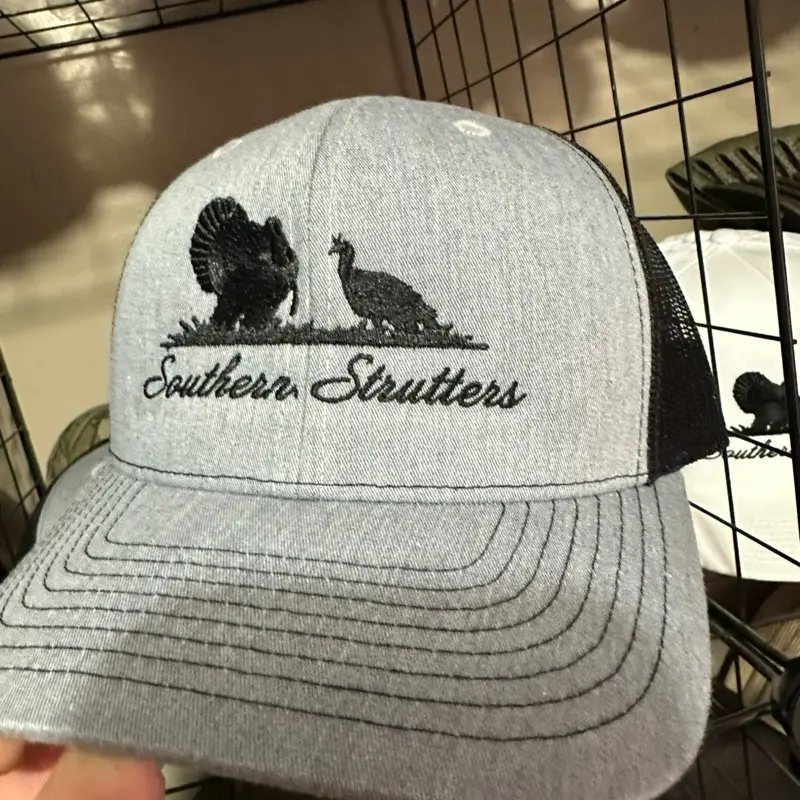 Southern Strutters Heather Grey/Black 112 Cap with Black Strap and Logo Design - Top, Shirts