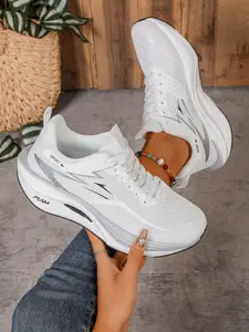 Women's Casual Running Shoes, Striped Textile Upper, Eva Sole, Lightweight Shock Absorption, All-Season Athletic Footwear, Running Sneakers