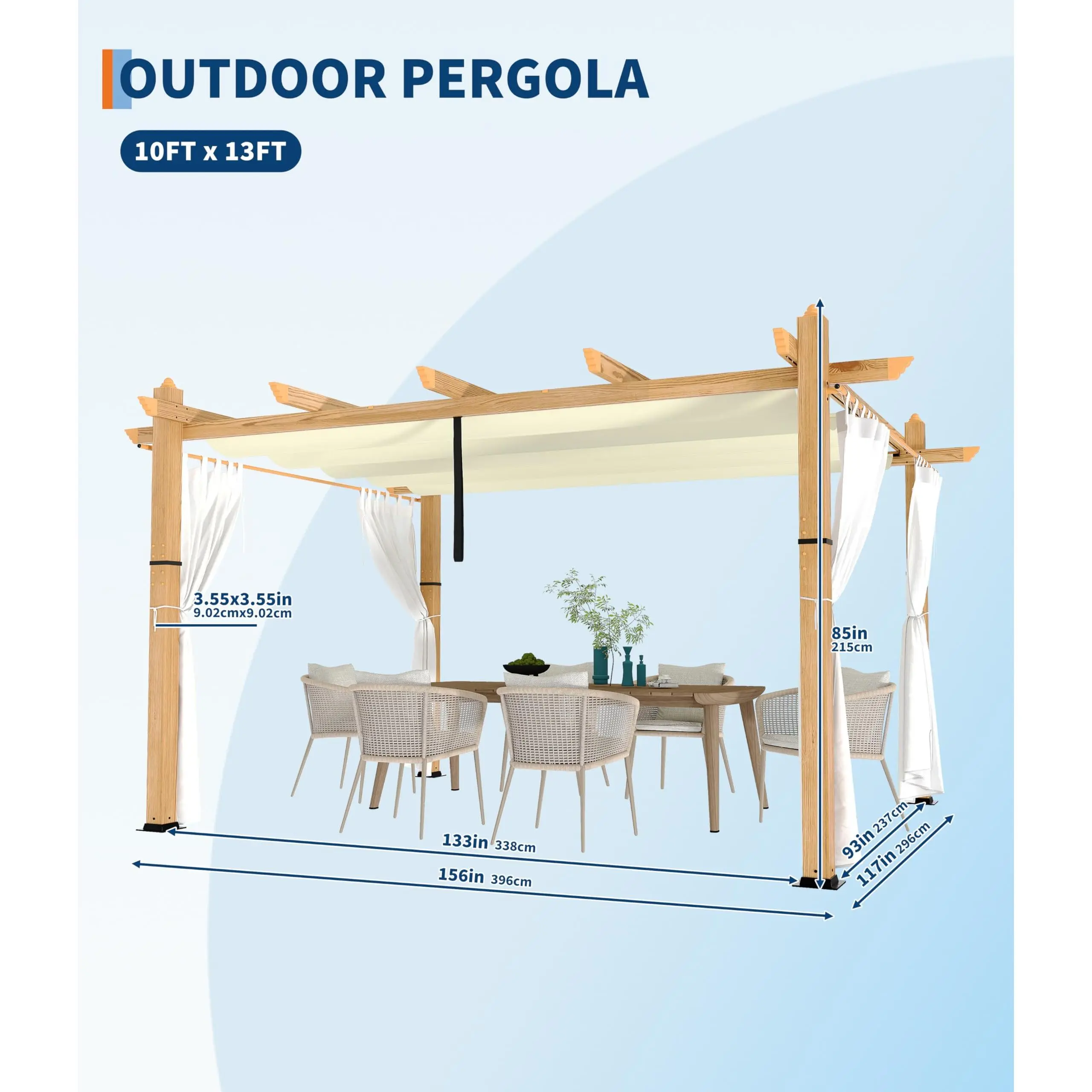 Imitation wood grain column white curtain 10*13FT