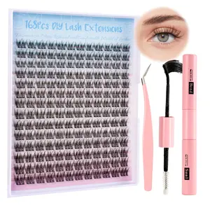 Natural Fluffy Lash Clusters - Wispy C Curl DIY Eyelash Extension Kit, 168 PCs Mixed Individual Lashes 9-12MM for Custom Voluminous Look, Easy Apply, Reusable